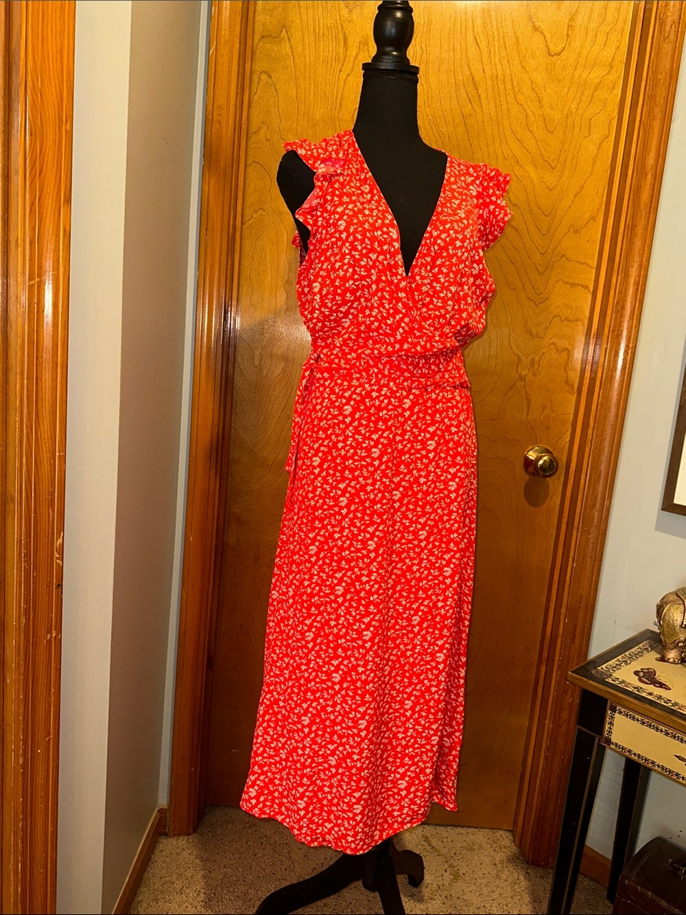 LOFT Orange Floral Maxi Dress with Ruffle Sleeves